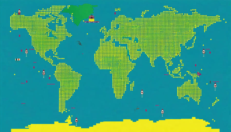 Illustrative world map showing renowned wine regions alongside icons of famous casino locations